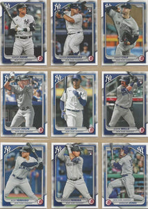 New York Yankees 2024 Bowman 17 Card Team Set made by Topps Featuring Aaron Judge, Juan Soto and Gerrit Cole PLUS Jasson Dominguez Rookie Card and 10 Prospect Cards