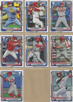 Philadelphia Phillies 2024 Bowman 8 Card Team Set made by Topps Featuring Bryce Harper and Trea Turner with a Johan Rojas Rookie Card and Top Prospects
