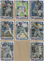 New York Yankees 2024 Bowman 17 Card Team Set made by Topps Featuring Aaron Judge, Juan Soto and Gerrit Cole PLUS Jasson Dominguez Rookie Card and 10 Prospect Cards
