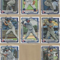 New York Yankees 2024 Bowman 17 Card Team Set made by Topps Featuring Aaron Judge, Juan Soto and Gerrit Cole PLUS Jasson Dominguez Rookie Card and 10 Prospect Cards