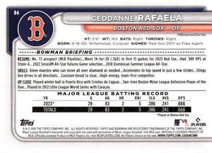 Boston Red Sox 2024 Bowman Series 12 Card Team Set made by Topps with Rafael Devers, Masataka Yoshida, a Rookie Card of Ceddanne Rafaela and 9 Top Prospect Cards