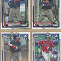 Atlanta Braves 2024 Bowman Complete Mint 10 Card Team Set made by Topps with Stars Austin Riley, Matt Olson, and Ronald Acuna Jr., Plus AJ Smith-Shawver Rookie and 5 Top Prospect Cards