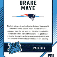 Drake Maye 2024 Donruss Rated Rookie Mint Rookie Card #379 Picturing him in his Blue New England Patriots Jersey
