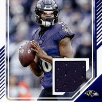 Lamar Jackson 2024 Panini Donruss Threads Series Mint Insert Card #DTH-LJA Featuring an Authentic Purple Jersey Swatch