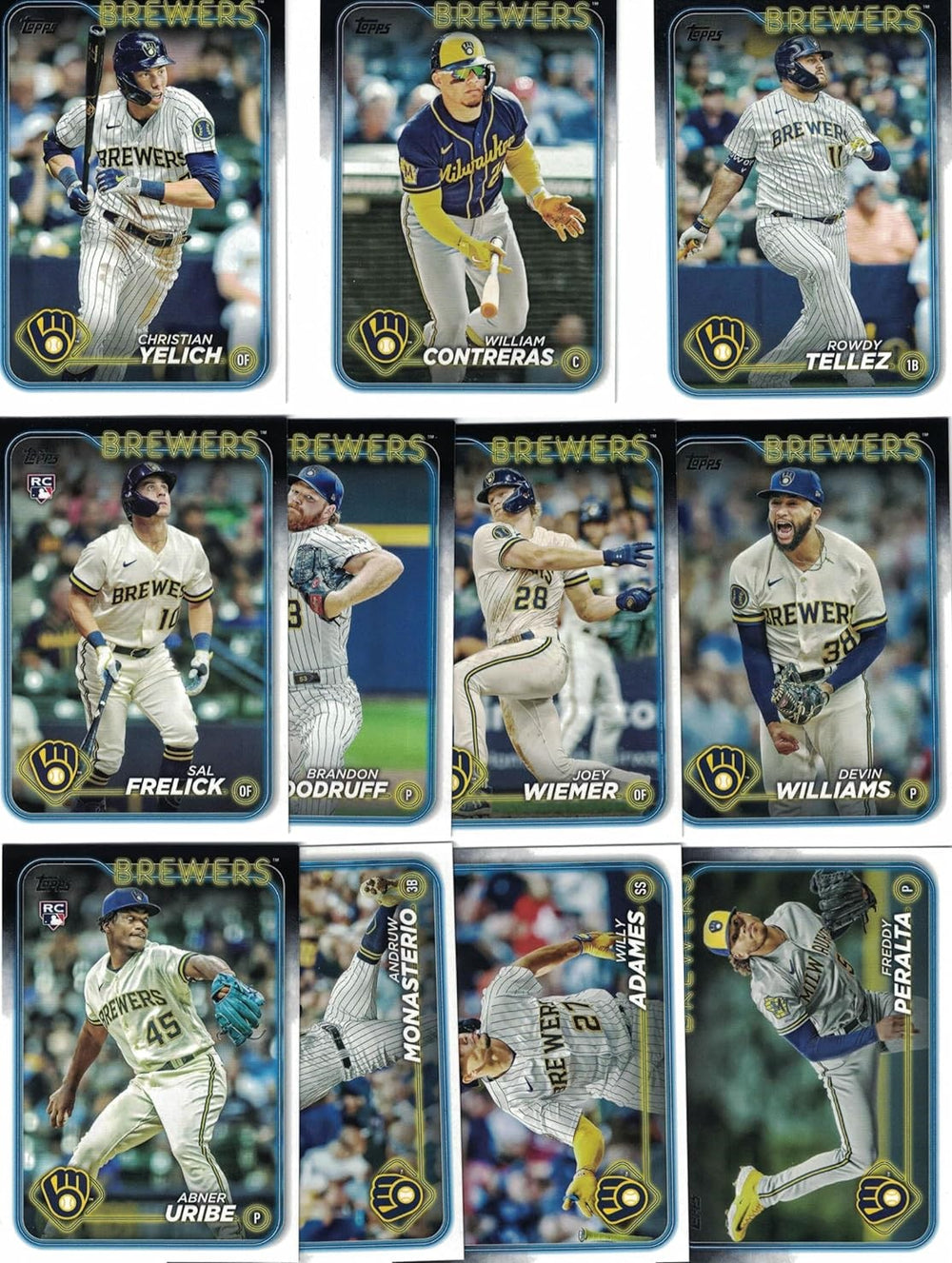 Milwaukee Brewers 2024 Topps Complete Mint Hand Collated 18 Card Team Set with Christian Yelich Plus