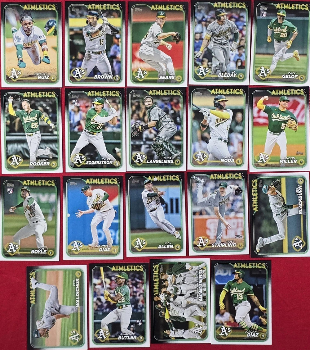 Oakland Athletics 2024 Topps Complete Mint Hand Collated 19 Card Team Set with Rookie Cards of Tyler Soderstrom, Zack Gelof, Joe Boyle, and Lawrence Butler Plus