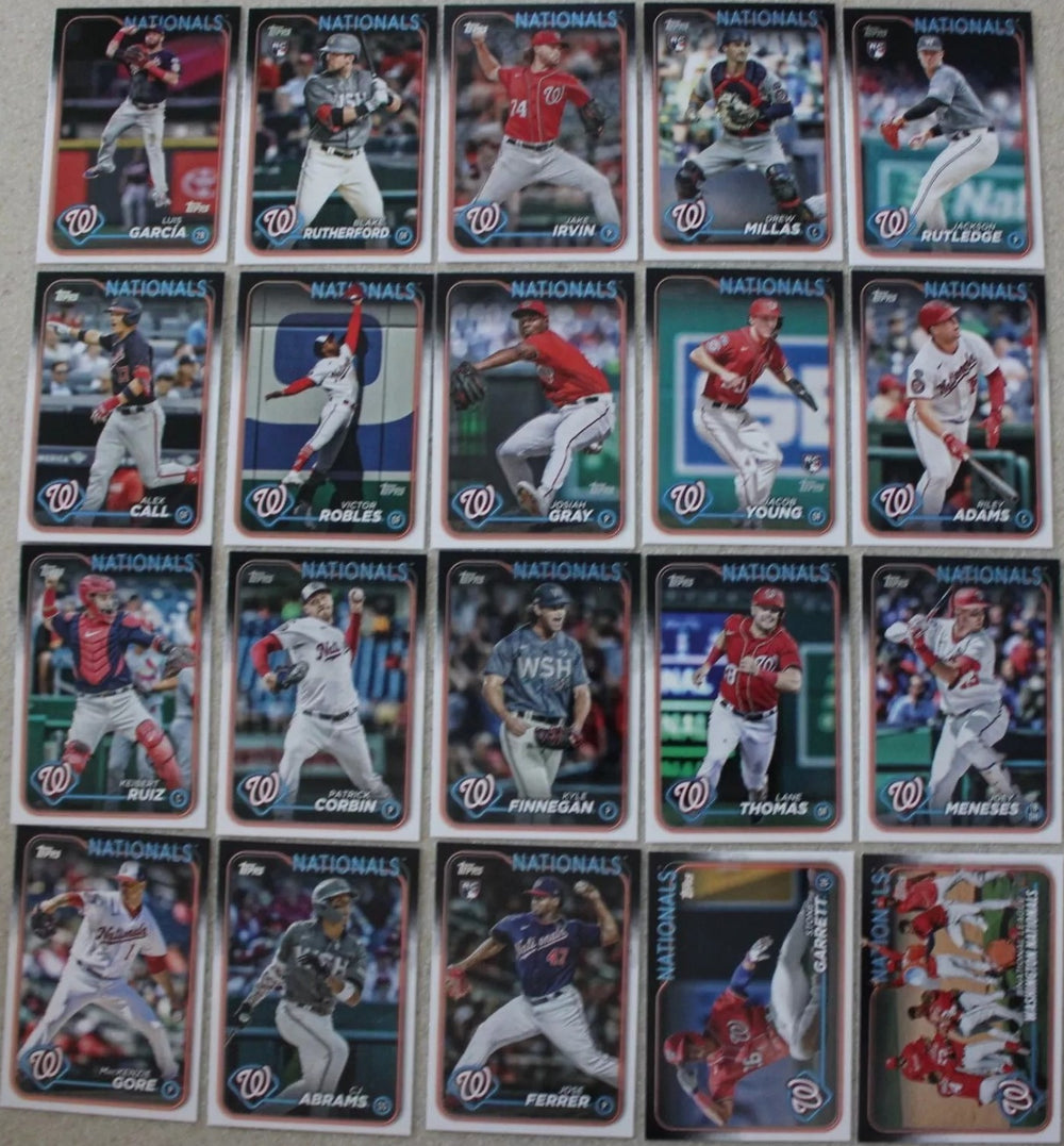 Washington Nationals 2024 Topps Complete Mint Hand Collated 20 Card Team Set Featuring Jose Ferrer Rookie Card