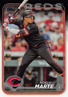 Cincinnati Reds 2024 Topps Complete 25 Card Team Set featuring a Rookie Card of Elly De La Cruz
