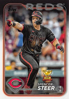 Cincinnati Reds 2024 Topps Complete 25 Card Team Set featuring a Rookie Card of Elly De La Cruz
