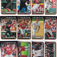 Cincinnati Reds 2024 Topps Complete 25 Card Team Set featuring a Rookie Card of Elly De La Cruz