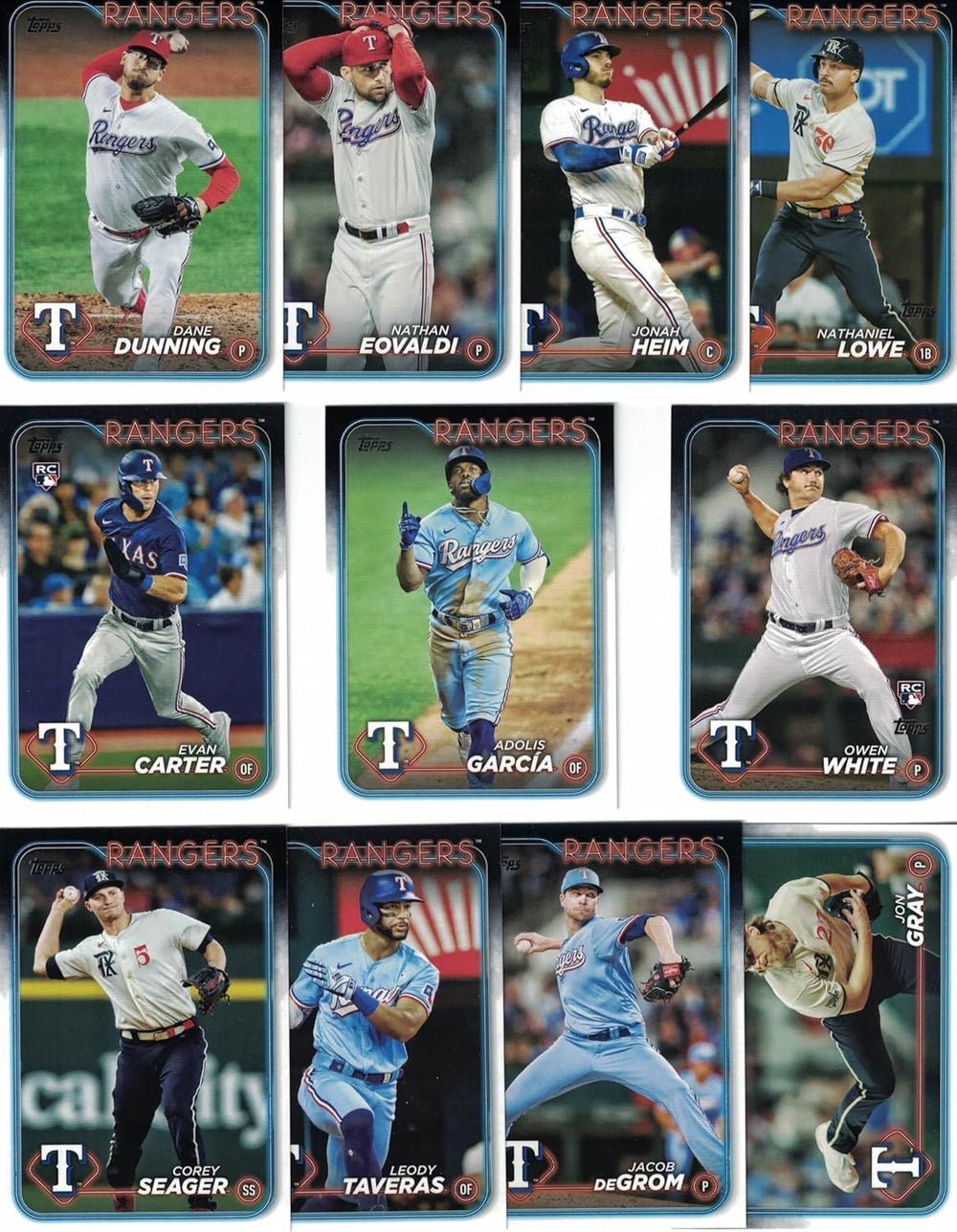 Texas Rangers 2024 Topps Complete Mint 25 Card Hand Collated Team Set Featuring Adolis García, Corey Seager and Marcus Semien with Owen White, Evan Carter and Jonathan Ornelas Rookie Cards Plus