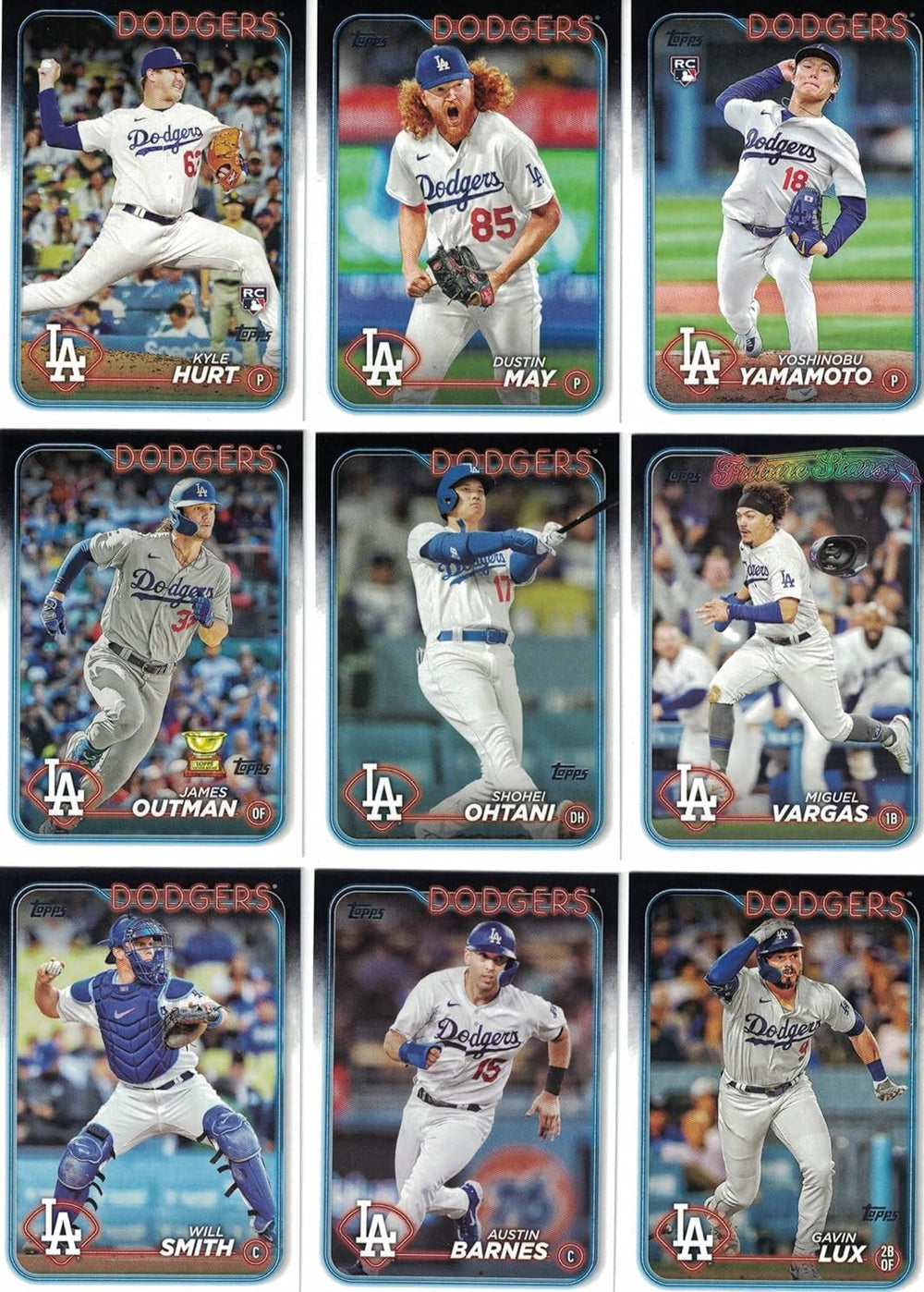 Los Angeles Dodgers 2024 Topps Complete Mint 29 Card Hand Collated Team Set Shohei Ohtani Freddie Freeman and Mookie Betts with Rookie Cards of Jonny Deluca Yoshinobu Yamamoto and Kyle Hurt Plus