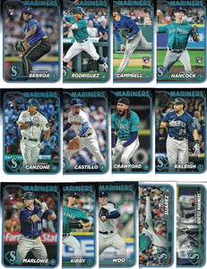 Seattle Mariners 2024 Topps Complete Mint 22 Card Hand Collated Team Set Featuring Julio Rodríguez, JP Crawford and Eugenio Suárez with 6 Rookie Cards Bryan Woo, Cade Marlowe and Emerson Hancock Plus