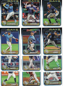 Tampa Bay Rays 2024 Topps Complete Mint 23 Card Hand Collated Team Set Featuring Brandon Lowe and Manuel Margot with 10 Rookie Cards Junior Caminero, Curtis Mead, Tristan Gray and Jacob Lopez Plus