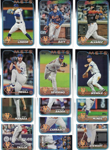 New York Mets 2024 Topps Complete Mint 24 Card Hand Collated Team Set Featuring Francisco Lindor, Pete Alonso and Francisco Alvarez with Rookie Cards of Grant Hartwig and Ronny Mauricio Plus