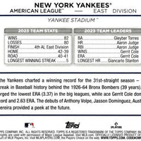 New York Yankees 2024 Topps Complete Mint Hand Collated 21 Card Team Set Featuring 3 Different Aaron Judge Cards Plus Gerrit Cole and Rookie Cards of Clay Holmes, Austin Wells and Jasson Dominguez