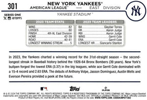 New York Yankees 2024 Topps Complete Mint Hand Collated 21 Card Team Set Featuring 3 Different Aaron Judge Cards Plus Gerrit Cole and Rookie Cards of Clay Holmes, Austin Wells and Jasson Dominguez