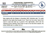 Yoshinobu Yamamoto 2024 Topps Factory Set Variation Series Mint Rookie Card #553
