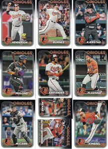 Baltimore Orioles 2024 Topps Complete Mint Hand Collated 24 Card Team Set Featuring Adley Rutschman and Gunnar Henderson with Rookie Cards of Colton Cowser, Jordan Westburg, Heston Kjerstad Plus