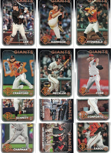 San Francisco Giants 2024 Topps Complete Mint 23 Card Hand Collated Team Set Featuring Brandon Crawford and Wilmer Flores with 7 Rookies Luis Matos, Kyle Harrison, Jung Hoo Lee, Marco Luciano Plus