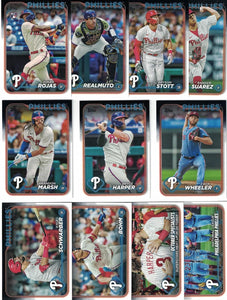 Philadelphia Phillies 2024 Topps Complete Mint 24 Card Hand Collated Team Set Featuring Bryce Harper Kyle Schwarber and Trea Turner with Johan Rojas Orion Kerkering and Weston Wilson Rookies Plus