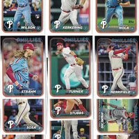 Philadelphia Phillies 2024 Topps Complete Mint 24 Card Hand Collated Team Set Featuring Bryce Harper Kyle Schwarber and Trea Turner with Johan Rojas Orion Kerkering and Weston Wilson Rookies Plus