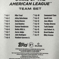 2025 Topps American League All Star Standouts Factory Sealed Limited Edition 17 Card Team Set Featuring Mike Trout, Adley Rutschman, Rafael Devers, Aaron Judge, Gerrit Cole and Altuve Plus
