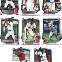 Boston Red Sox 2025 Bowman Series 8 Card Team Set made by Topps with Rafael Devers and Ceddanne Rafaela Plus 5 Top Prospect Cards Including Kristian Campbell, Franklin Arias and Conrad Cason
