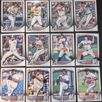 Atlanta Braves 2025 Bowman Complete Mint 12 Card Team Set made by Topps with Stars Austin Riley, Matt Olson, Chris Sales and Ronald Acuna Jr., Plus Spencer Schwellenbach Rookie and 5 Top Prospect Cards