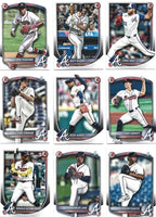 Atlanta Braves 2025 Bowman Complete Mint 12 Card Team Set made by Topps with Stars Austin Riley, Matt Olson, Chris Sales and Ronald Acuna Jr., Plus Spencer Schwellenbach Rookie and 5 Top Prospect Cards
