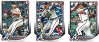 Atlanta Braves 2025 Bowman Complete Mint 12 Card Team Set made by Topps with Stars Austin Riley, Matt Olson, Chris Sales and Ronald Acuna Jr., Plus Spencer Schwellenbach Rookie and 5 Top Prospect Cards
