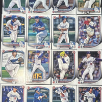 Los Angeles Dodgers 2025 Bowman Series 16 Card Team Set made by Topps Featuring Yoshinobu Yamamoto, Shohei Ohtani, Freddie Freeman, Mookie Betts, Rookies and Prospect Cards