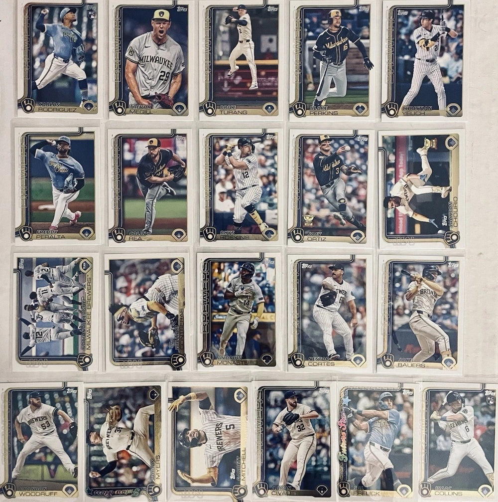 Milwaukee Brewers 2025 Topps Complete Mint Hand Collated 21 Card Team Set Featuring Joey Ortiz and Sal Frelick Future Stars Cards, Christian Yelich and Carlos Rodriguez and Isaac Collins Rookie Cards Plus
