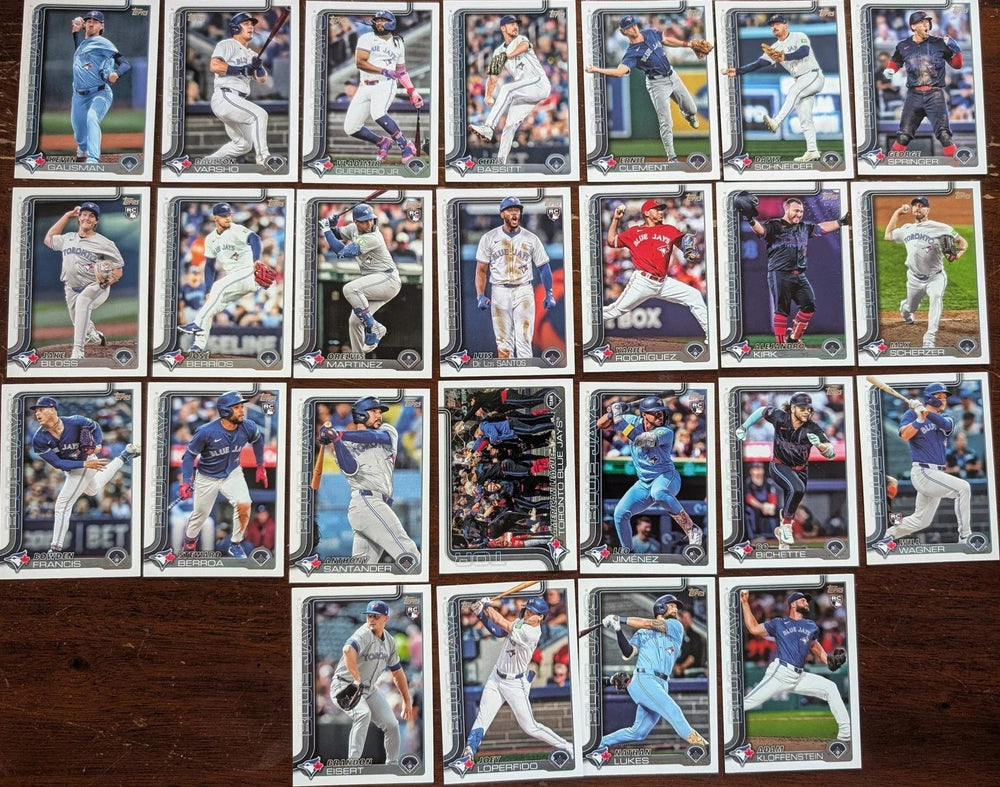 Toronto Blue Jays 2025 Topps Complete Mint Hand Collated 25 Card Team Set Featuring George Springer, Vladimir Guerrero Jr and Bo Bichette with 8 ROOKIE Cards including Luis De Los Santos, Orelvis Martinez and Jake Bloss Plus