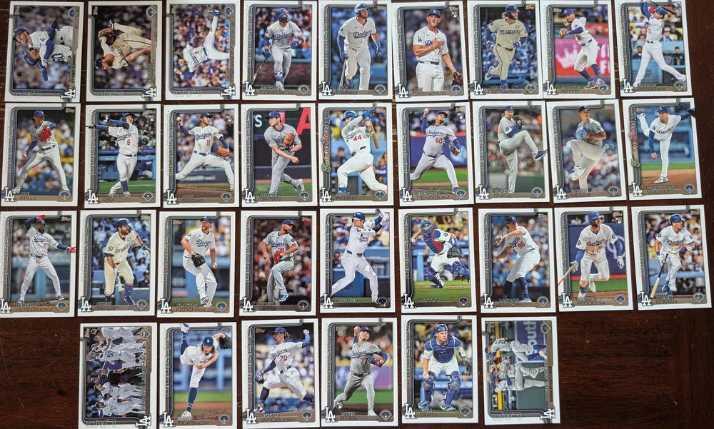 Los Angeles Dodgers 2025 Topps Complete Mint 33 Card Team Set Featuring 2 Different Shohei Ohtani Cards, Freddie Freeman, Mookie Betts and Tyler Glasnow with 7 Rookie Cards including River Ryan and Roki Sasaki Plus