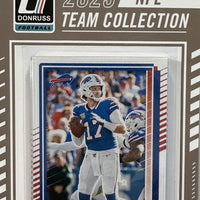 Buffalo Bills 2025 Donruss Factory Sealed 12 Card Team Set Featuring Josh Allen and Jim Kelly with 3 Rated Rookie Cards Plus
