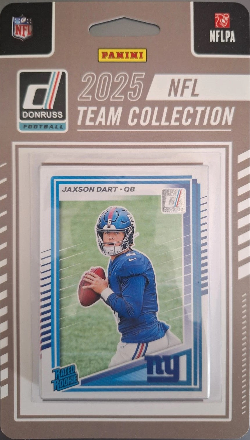 New York Giants 2025 Donruss Factory Sealed Team Set Featuring Rated Rookie Cards of Jaxson Dart, Cam Skattebo and Abdul Carter Plus