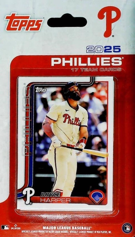 Philadelphia Phillies 2025 Topps Factory Sealed 17 Card Team Set Featuring Bryce Harper, Kyle Schwarber, Trea Turner and Seth Johnson Rookie Card Plus