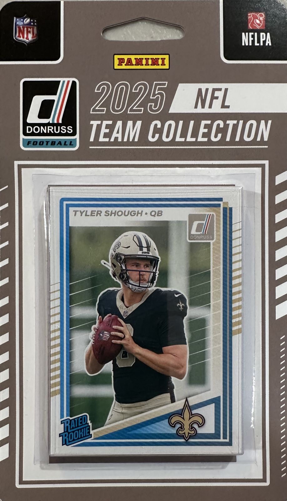 New Orleans Saints 2025 Donruss Factory Sealed Team Set Featuring Hall of Famer Drew Brees with Rated Rookie Cards of Tyler Shough, Devin Neal and Kelvin Banks Jr. Plus
