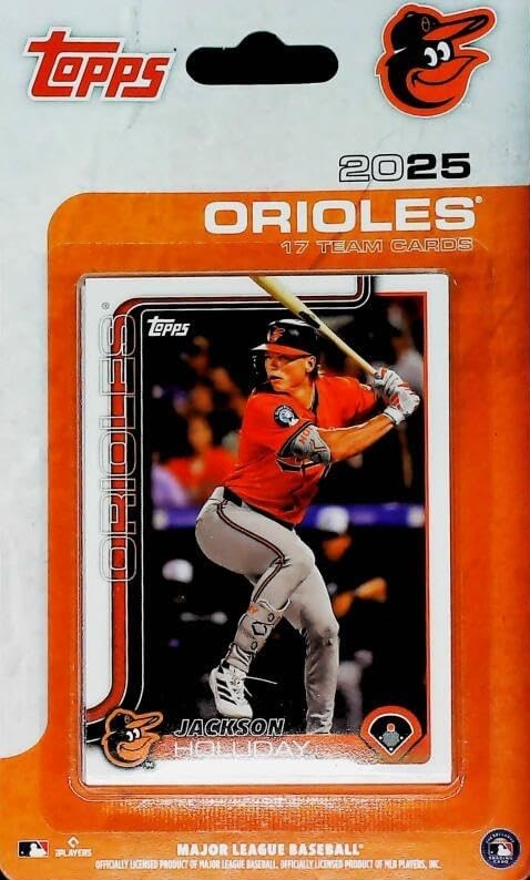 Baltimore Orioles 2025 Topps Factory Sealed 17 Card Team Set Featuring Adley Rutschman, Gunnar Henderson and Colton Cowser with a Rookie Card of Coby Mayo