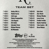 Kansas City Royals 2025 Topps Factory Sealed 17 Card Team Set Featuring Bobby Witt Jr and Salvador Perez with a Rookie Card of Tyler Gentry Plus
