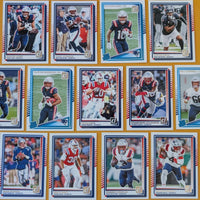 New England Patriots 2025 Donruss Factory Sealed Team Set Featuring Drake Maye and Stefon Diggs with Rated Rookie Cards of Kyle Williams, TreVeyon Henderson and Will Campbell Plus