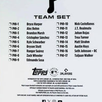 Philadelphia Phillies 2025 Topps Factory Sealed 17 Card Team Set Featuring Bryce Harper, Kyle Schwarber, Trea Turner and Seth Johnson Rookie Card Plus