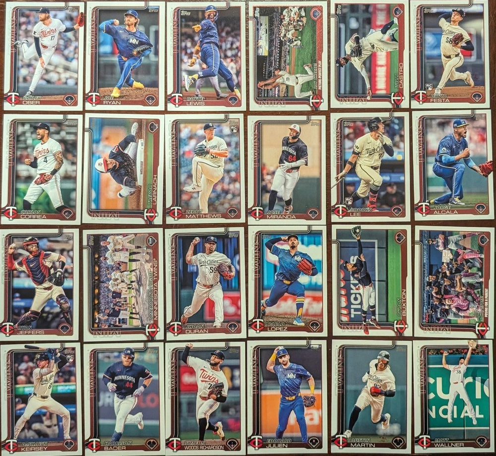Minnesota Twins 2025 Topps Complete Mint 24 Card Hand Collated Team Set Featuring Rookie Cards of David Festa, Zebby Matthews, Brooks Lee and DaShawn Keirsey Plus