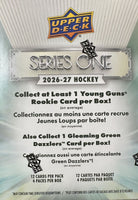 2026 2027 Upper Deck Series One Hockey Unopened Blaster Box of Packs with a Young Guns Rookie Card and Green Dazzler Card Plus
