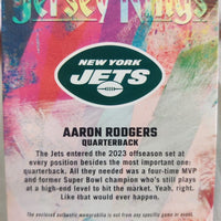 Arron Rodgers 2023 Panini Donruss Jersey Kings Series Mint Insert Card #JK-28 Featuring an Authentic Green Jersey Swatch #267/399 Made
