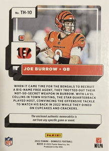 Joe Burrow 2022 Panini Donruss Threads Series Mint Insert Card #TH-10 Featuring an Authentic White Jersey Swatch