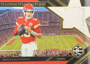 Patrick Mahomes 2022 Panini LIMITED Stadium Star Swatches Series Mint Insert Card #SSS-PM Featuring an Authentic White Jersey Swatch #98/99 Made