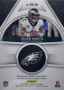 Jalen Hurts 2023 Panini Certified Piece of The Game Series Mint Insert Card #POG-48 Featuring an Authentic LARGE Green Jersey Swatch #133/199 Made