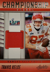 Travis Kelce 2023 Panini Absolute Championship Fabric Series Mint Insert Card #CF-2 Featuring an Authentic Red Memorabilia Swatch